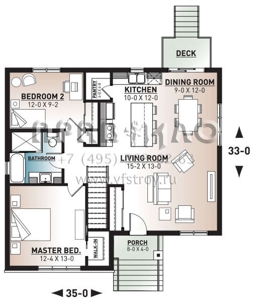 Проект одноэтажного дома без гаража в стиле Ранчо S5-98 (034-01250)