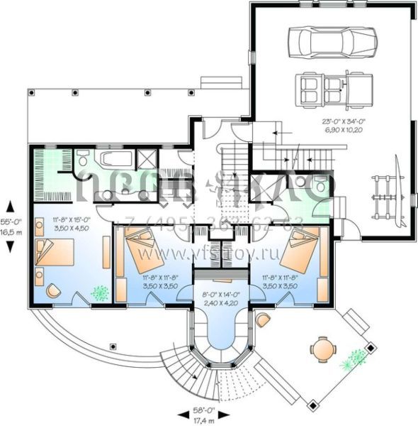 Проект двухэтажного дома с гаражом на две машины в стиле Ранчо S5-178 (034-00421)