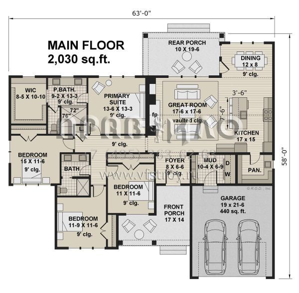 Проект одноэтажного дома с гаражом на две машины в американском стиле S5-188 (098-00412)