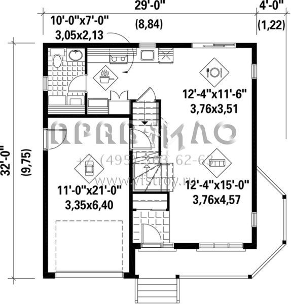 Проект двухэтажного дома с гаражом на одну машину в английском стиле S5-135 (6146-00111)