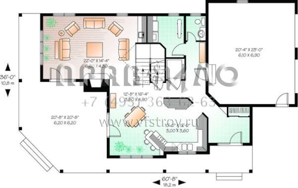 Проект двухэтажного дома с гаражом на две машины в стиле Ранчо S5-235 (034-00861)