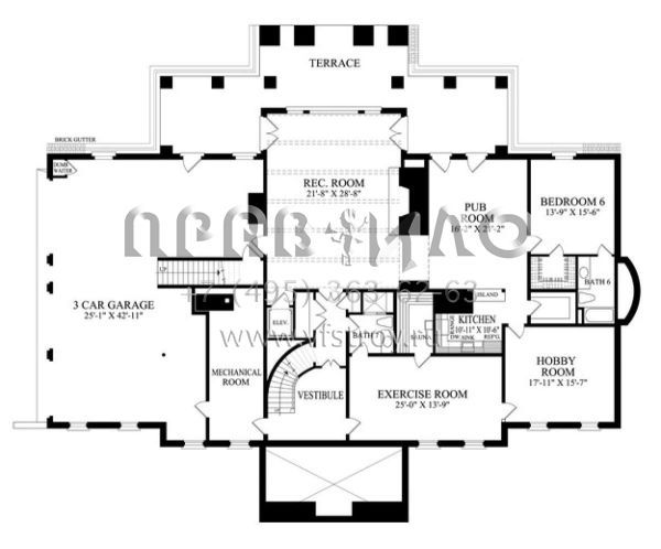 Проект двухэтажного дома с гаражом на три и более машин в стиле Особняк S5-997 (7922-00195)