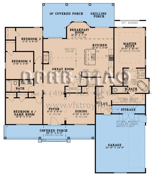 Проект одноэтажного дома с гаражом на две машины в стиле Ранчо S5-212 (8318-00243)