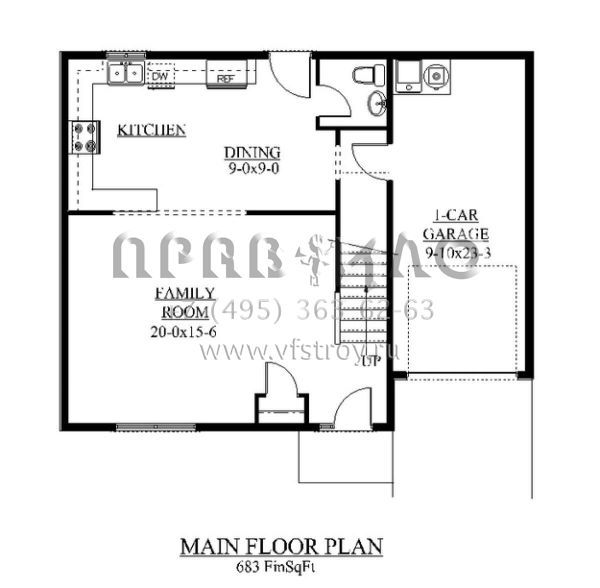 Проект двухэтажного дома с гаражом на одну машину в стиле Ранчо S5-139 (5631-00030)