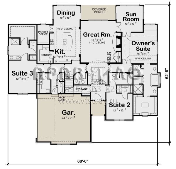 Проект одноэтажного дома с гаражом на две машины в стиле Ранчо S5-252 (402-01638)