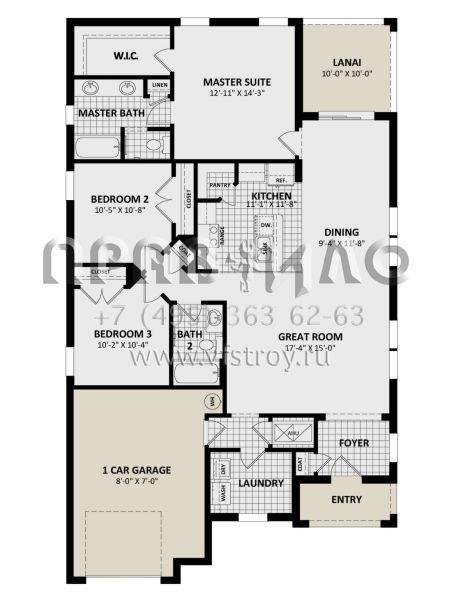 Проект одноэтажного дома с гаражом на одну машину в стиле Ранчо S5-141 (3978-00280)