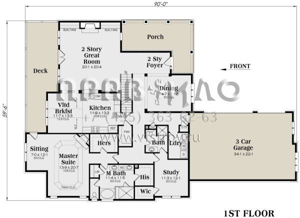 Проект двухэтажного дома с гаражом на три и более машин в стиле Ранчо S5-351 (009-00215)
