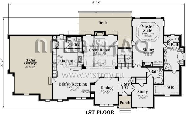 Проект двухэтажного дома с гаражом на три и более машин в американском стиле S5-394 (009-00217)