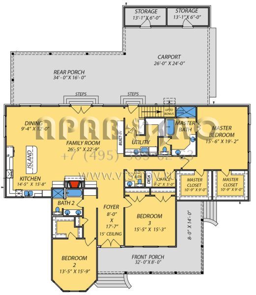 Проект одноэтажного дома с гаражом на две машины в стиле Ранчо S5-307 (9279-00036)