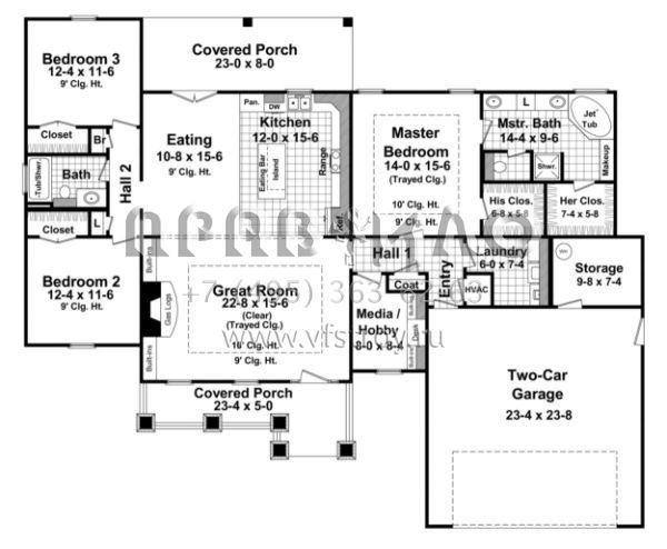Проект одноэтажного дома с гаражом на две машины в стиле Ранчо S5-177 (348-00086)