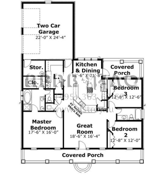 Проект одноэтажного дома с гаражом на две машины в стиле Ранчо S5-161 (1776-00037)