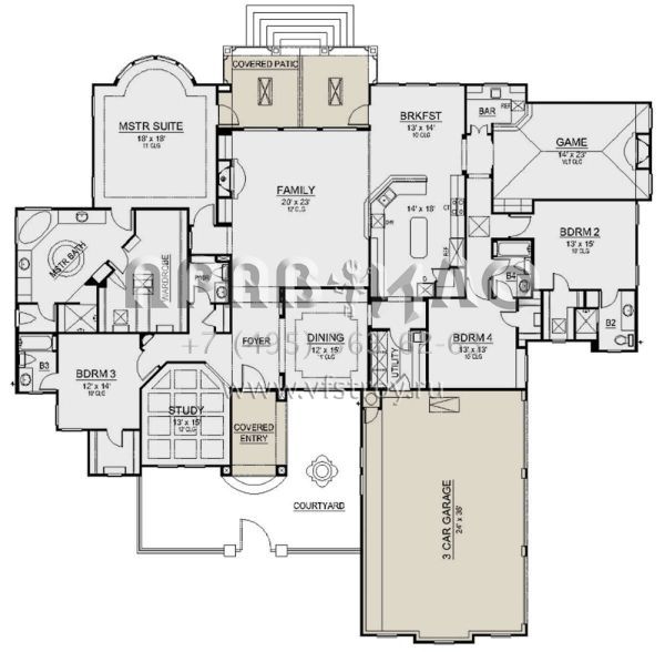 Проект одноэтажного дома с гаражом на три и более машин в английском стиле S5-373 (5445-00387)