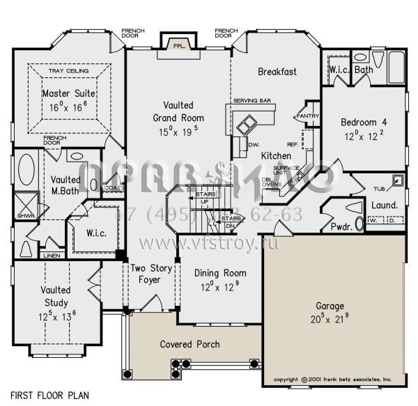 Проект двухэтажного дома с гаражом на две машины в стиле Ранчо S5-254 (8594-00427)
