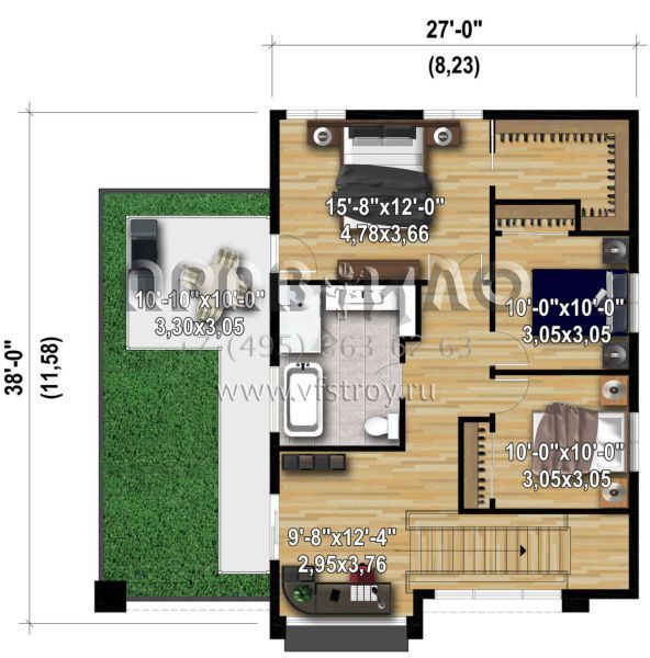 Проект одноэтажного дома с гаражом на одну машину в современном стиле S5-185 (6146-00560)