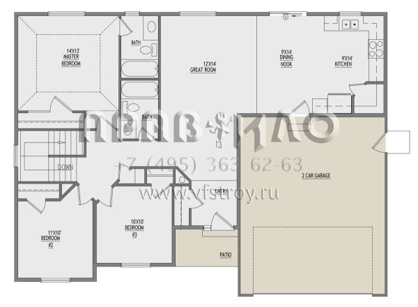 Проект одноэтажного дома с гаражом на две машины в стиле Ранчо S5-119 (8768-00028)
