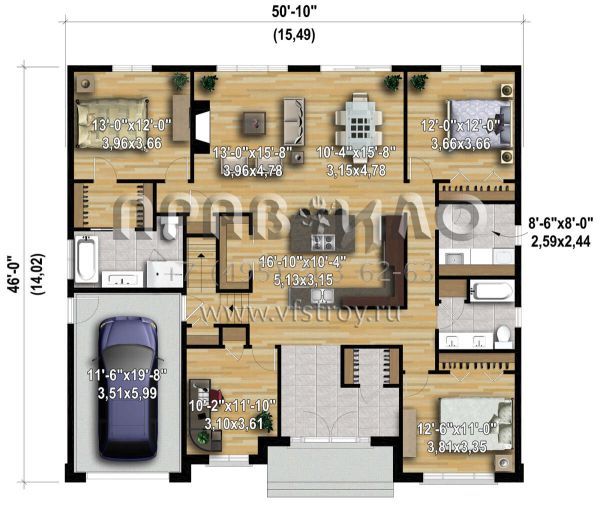 Проект одноэтажного дома с гаражом на одну машину в современном стиле S5-182 (6146-00492)