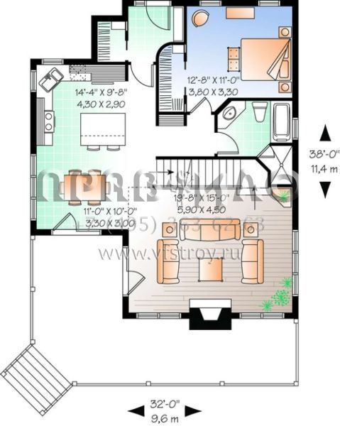 Проект двухэтажного дома без гаража в стиле Ранчо S5-147 (034-00883)