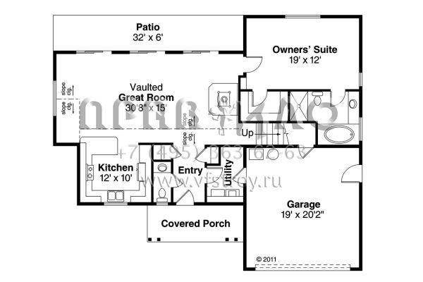 Проект двухэтажного дома с гаражом на две машины в стиле Ранчо S5-174 (035-00820)