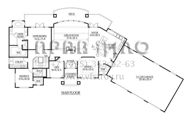 Проект двухэтажного дома с гаражом на три и более машин в американском стиле S5-338 (341-00177)