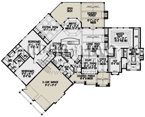 Проект двухэтажного дома с гаражом на две машины в стиле Ранчо S5-260 (699-00164)