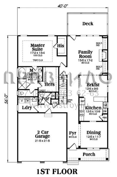 Проект двухэтажного дома с гаражом на две машины в стиле Ранчо S5-220 (009-00118)