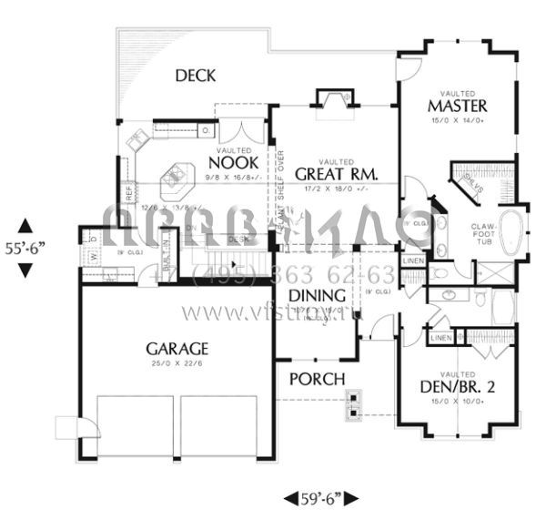 Проект одноэтажного дома с гаражом на две машины в стиле Ранчо S5-275 (2559-00110)