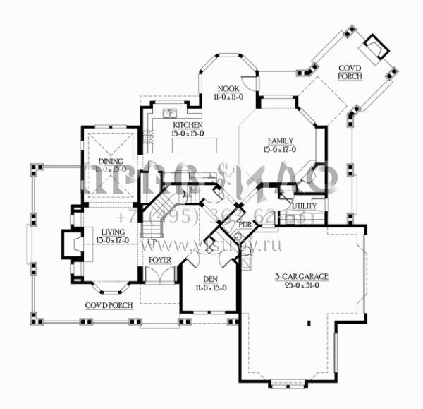 Проект двухэтажного дома с гаражом на три и более машин в стиле Шале S5-334 (341-00017)