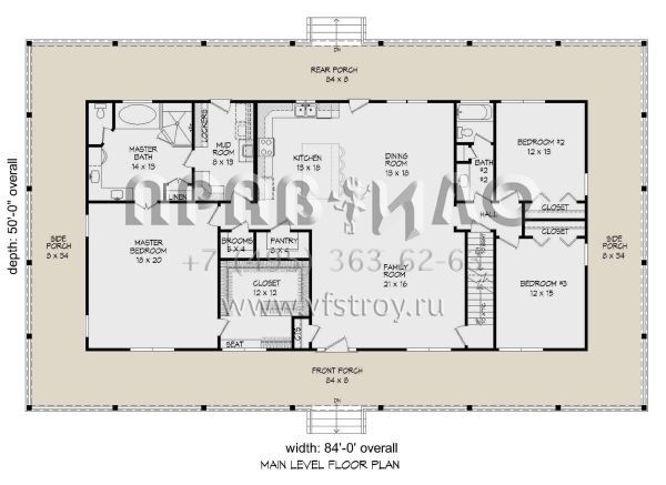 Проект одноэтажного дома без гаража в стиле Ранчо S5-215 (940-00941)