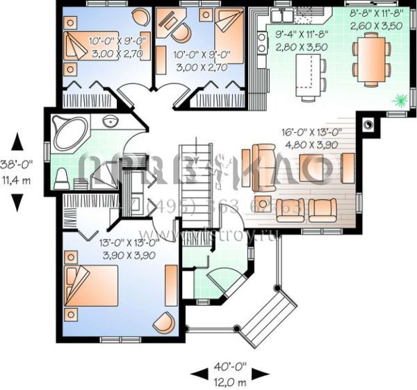 Проект одноэтажного дома без гаража в стиле Ранчо S5-112 (034-00198)