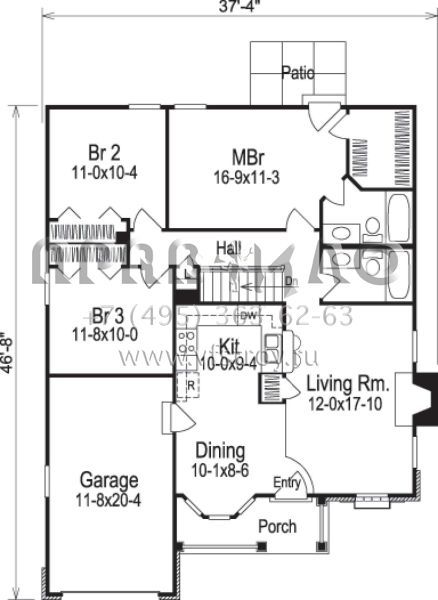 Проект одноэтажного дома с гаражом на одну машину в стиле Ранчо S5-109 (5633-00120)