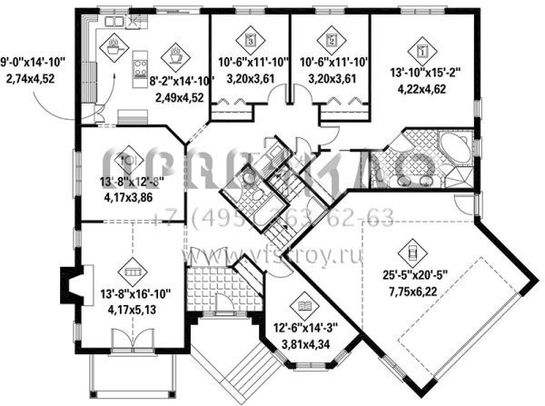 Проект одноэтажного дома с гаражом на две машины в английском стиле S5-195 (6146-00343)
