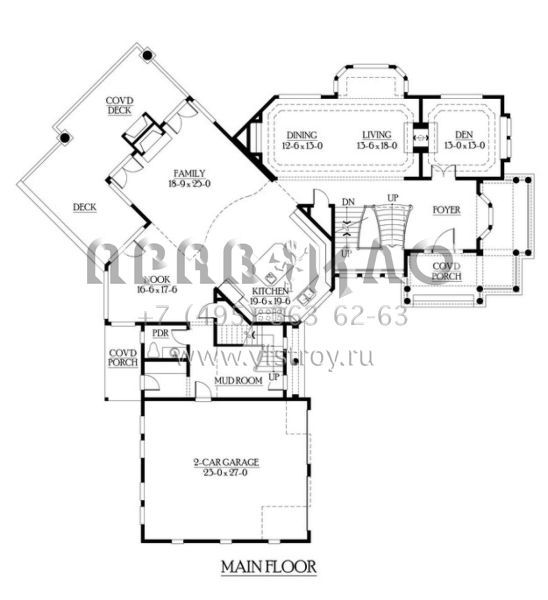 Проект двухэтажного дома с гаражом на две машины в стиле Ранчо S5-549 (341-00250)