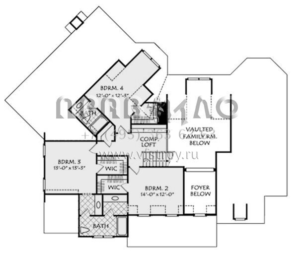 Проект двухэтажного дома с гаражом на три и более машин в стиле Ранчо S5-283 (8594-00058)