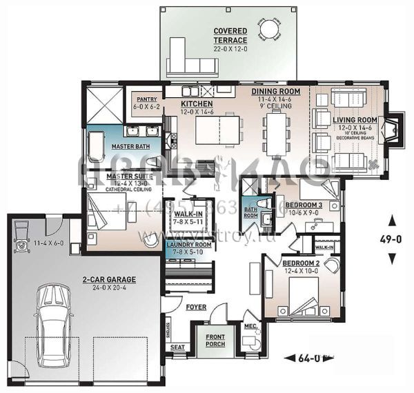Проект одноэтажного дома с гаражом на две машины в современном стиле S5-156 (034-01235)