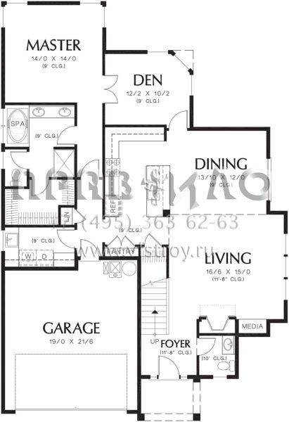 Проект двухэтажного дома с гаражом на две машины в стиле Ранчо S5-177 (2559-00203)