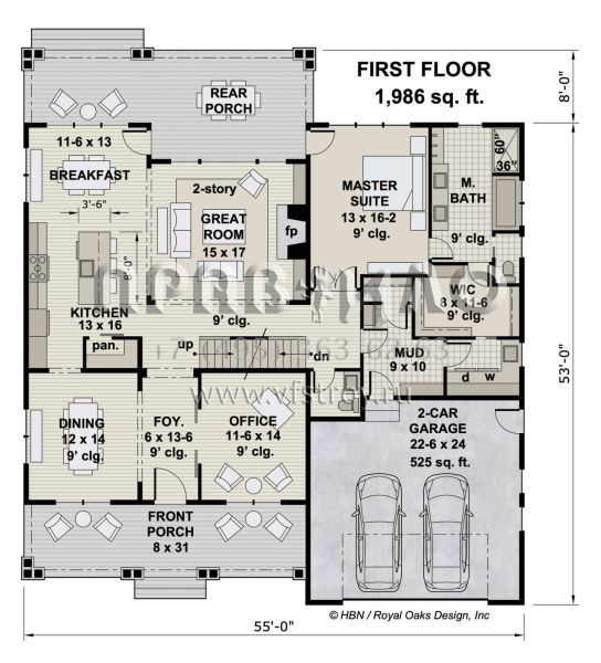 Проект двухэтажного дома с гаражом на две машины в американском стиле S5-280 (098-00371)