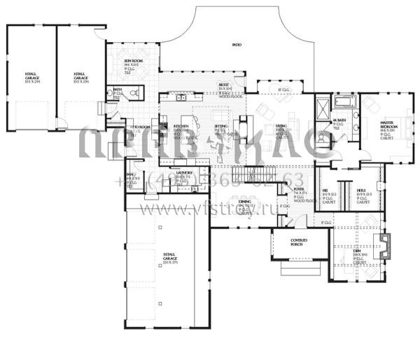 Проект двухэтажного дома с гаражом на три и более машин в стиле Ранчо S5-431 (1637-00083)