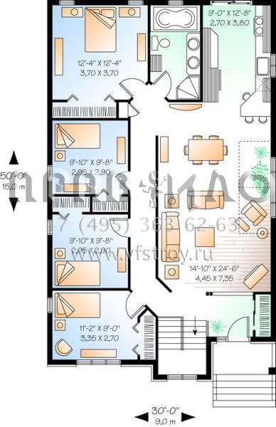 Проект одноэтажного дома без гаража в английском стиле S5-133 (034-00695)