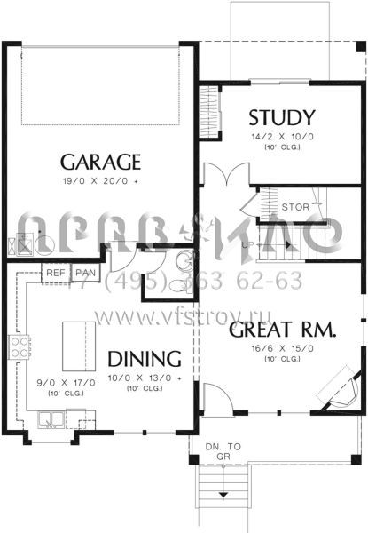 Проект двухэтажного дома с гаражом на две машины в стиле Ранчо S5-190 (2559-00752)
