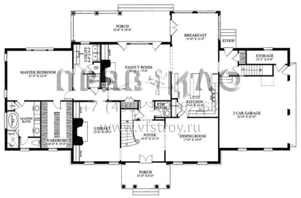 Проект двухэтажного дома с гаражом на две машины в стиле Ранчо S5-399 (7922-00180)