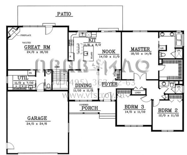Проект одноэтажного дома с гаражом на две машины в стиле Ранчо S5-201 (692-00145)