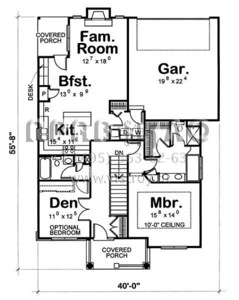 Проект одноэтажного дома с гаражом на две машины в стиле Ранчо S5-128 (402-00890)