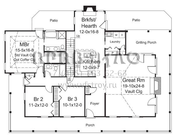 Проект двухэтажного дома с гаражом на три и более машин в стиле Ранчо S5-241 (5633-00372)