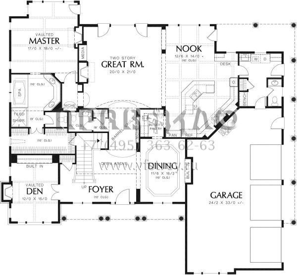Проект двухэтажного дома с гаражом на три и более машин в стиле Ранчо S5-440 (2559-00796)