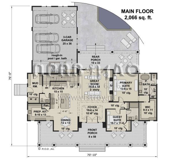 Проект двухэтажного дома с гаражом на три и более машин в американском стиле S5-303 (098-00418)