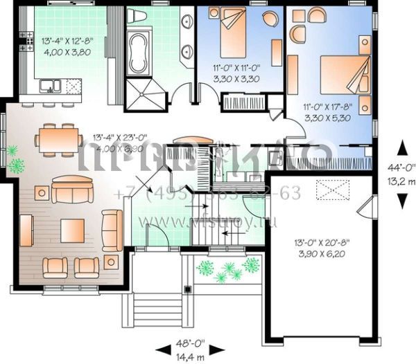 Проект двухэтажного дома с гаражом на одну машину в английском стиле S5-135 (034-00747)