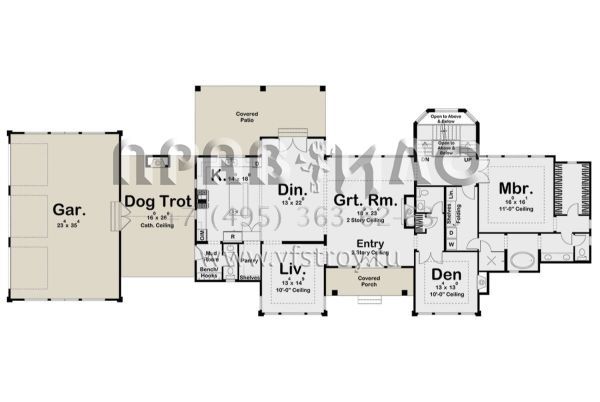 Проект двухэтажного дома с гаражом на три и более машин в стиле Ранчо S5-377 (963-00722)