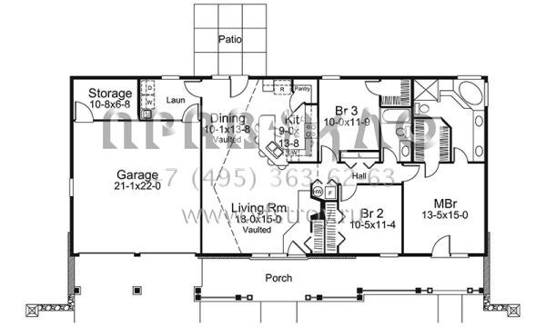Проект одноэтажного дома с гаражом на две машины в стиле Ранчо S5-140 (5633-00294)
