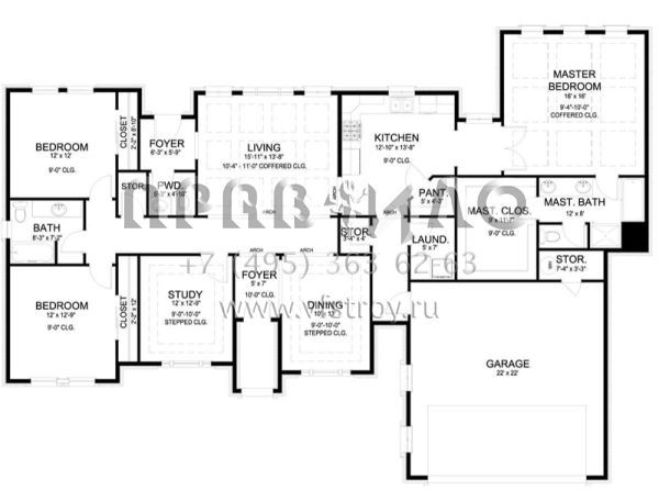 Проект одноэтажного дома с гаражом на две машины в стиле Ранчо S5-199 (9940-00010)