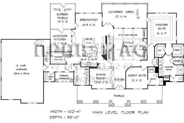 Проект двухэтажного дома с гаражом на три и более машин в стиле Ранчо S5-304 (6082-00013)